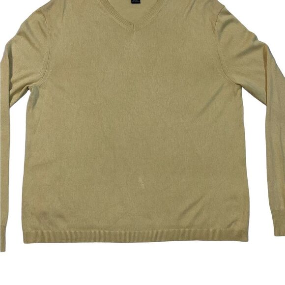 Banana Republic Sweater Mens Size Large Yellow Luxury Silk Cashmere Blend V-Neck - Picture 9 of 15
